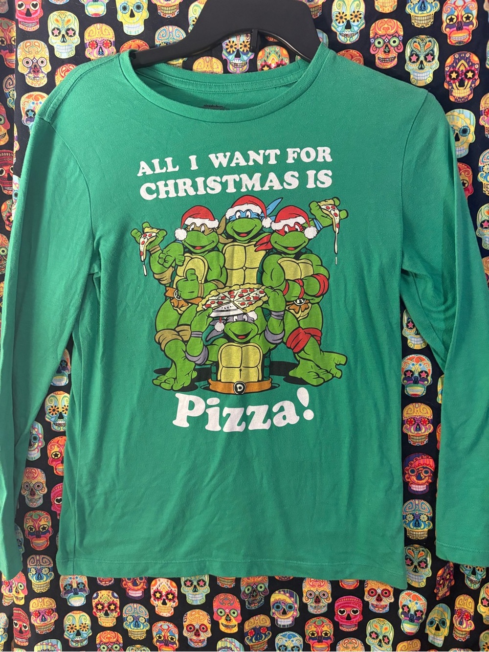 Old Navy Kids Green Long Sleeve Teenage Mutant Ninja Turtles Pizza Tee